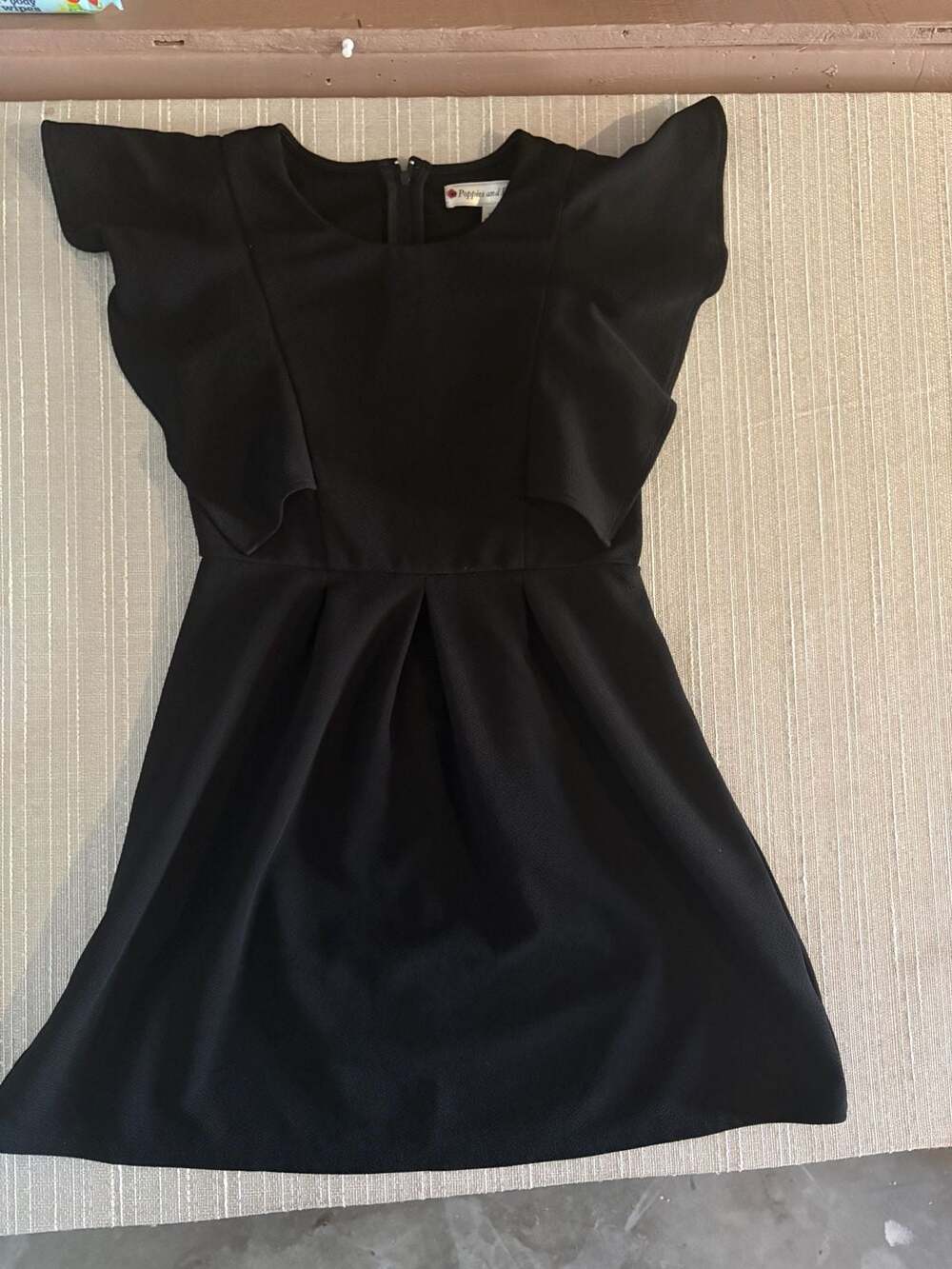 Poppies and Roses Girls Black Ruffle Sleeve Fit and Flare Dress Size 10